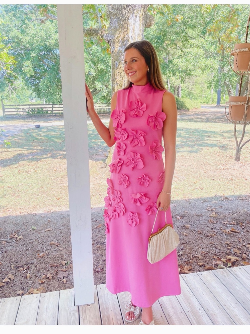Floral Appliqué Maxi Floral Dress